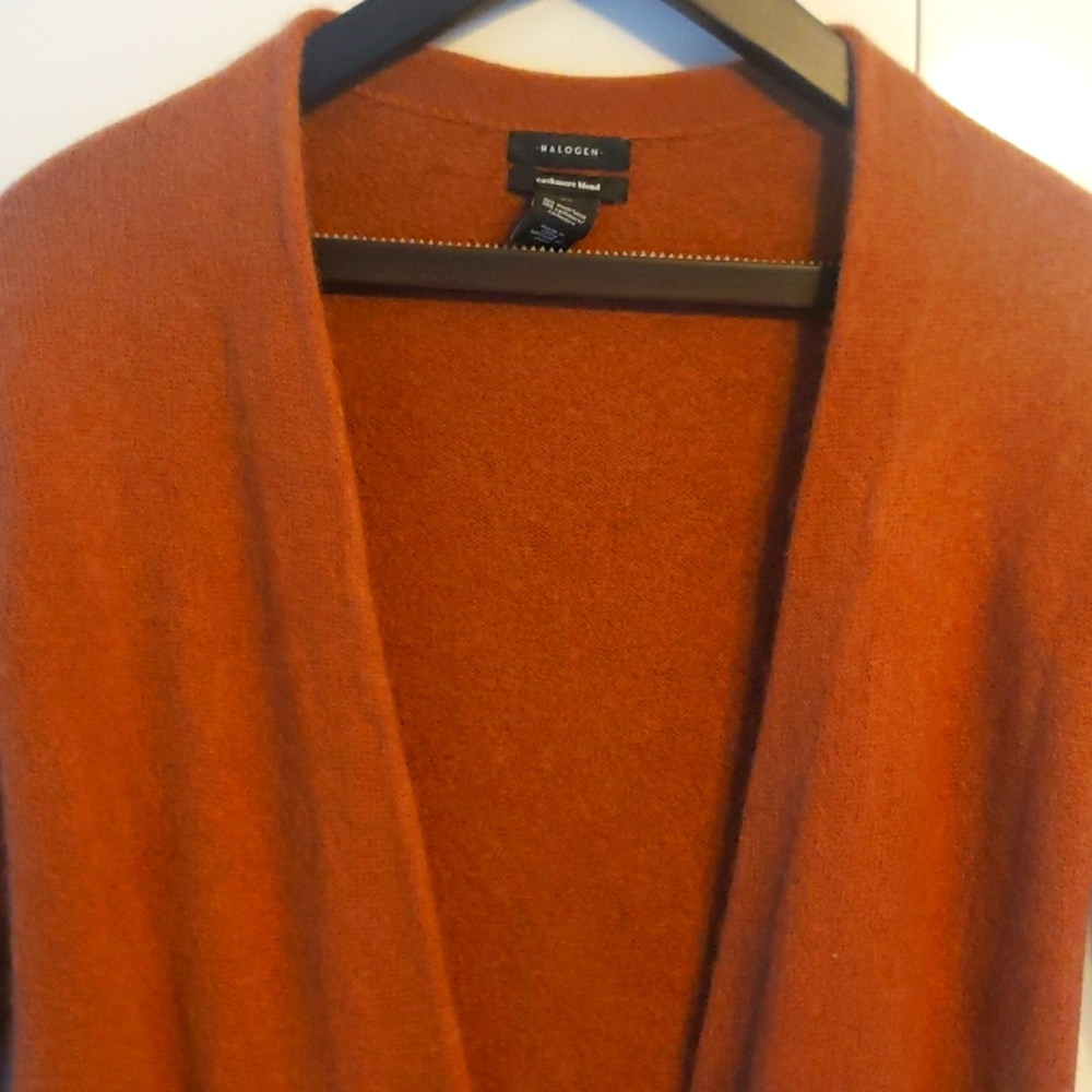 Halogen cashmere blend long sweater with pockets